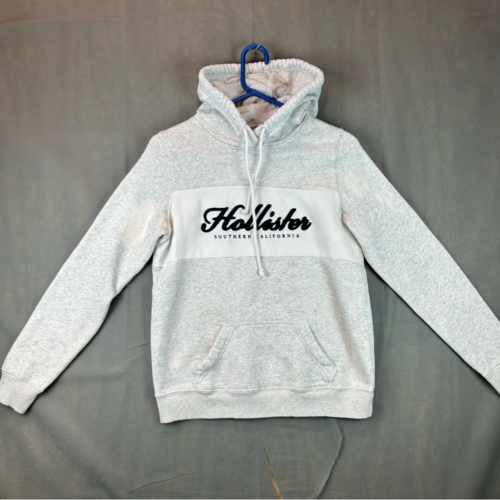 HOLLISTER Sz Medium Embroidered Hoodie Colourblock Gray Black Logo Y2K